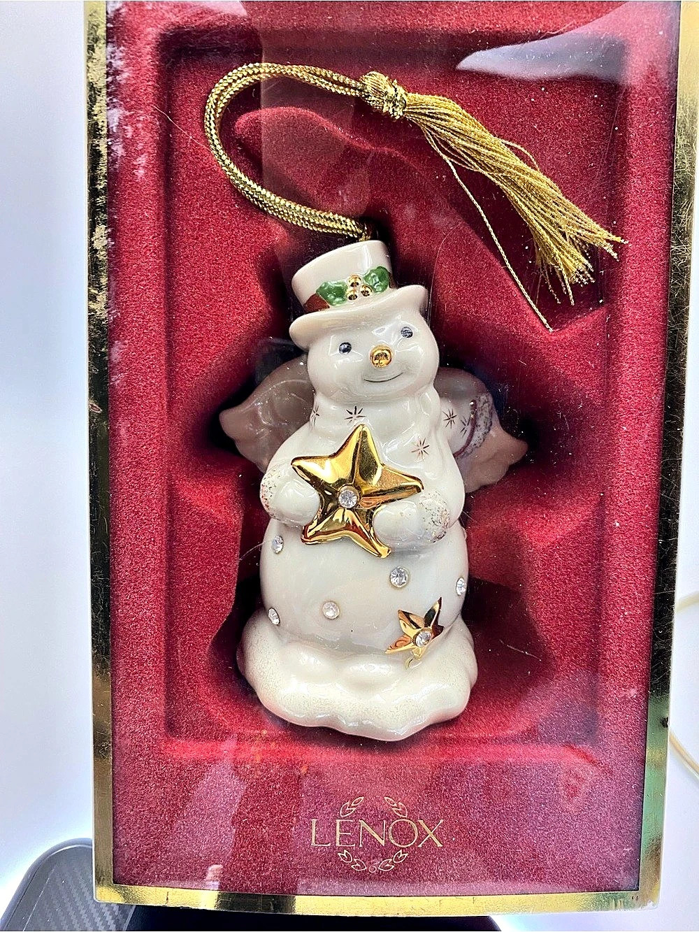 Vintage Retired Lenox Snowman Angel Ornament White & Gold